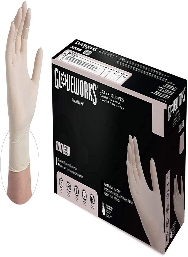 GLOVEWORKS قفازات GLOVEWORKS الصناعية من اللاتكس العاجي، علبة تحتوي على 100 قفاز، سمك 4 مل، مقاس صغير، خالية من البودرة، ذات سطح محكم، للاستخدام مرة واحدة، TLF42100-BX، أبيض - Image 1